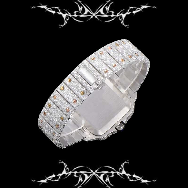 Santos de Cartier Diamond Paved Dial with romans Markers in rainbow