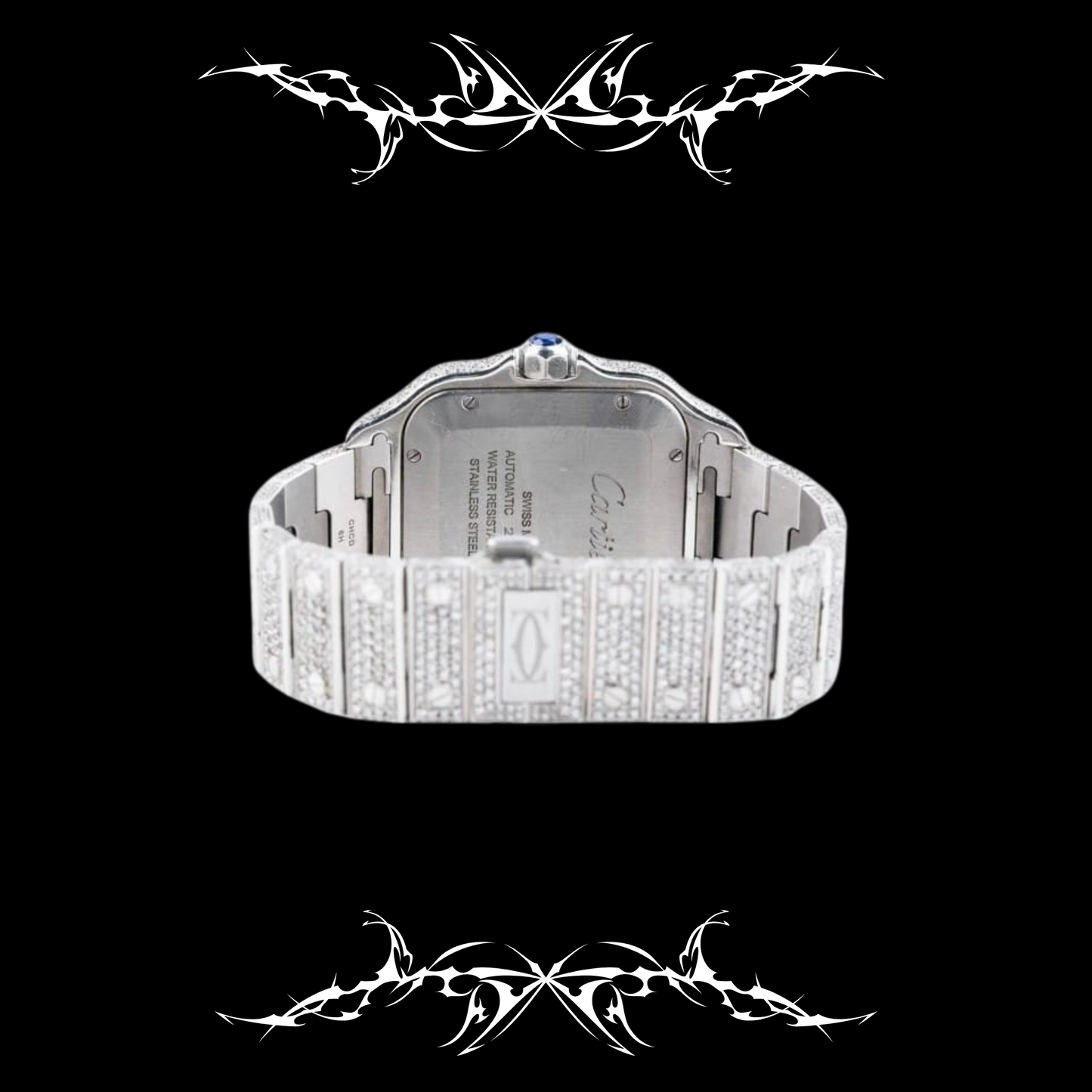 Santos de Cartier Diamond Paved Dial with romans Markers in rainbow
