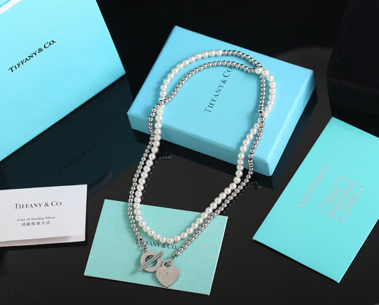 Sterling Silver Diamond Pearl Return to Tiffany Wrap Necklace