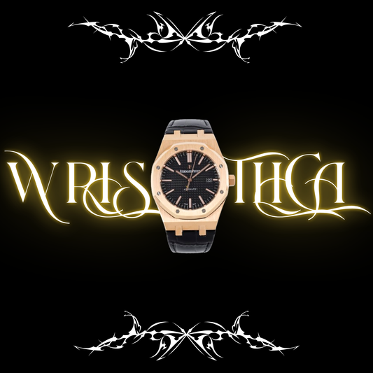 Royal Oak Golden Case Black Dial Leather Strap