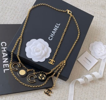 Lambskin Enamel CC Chain Belt Black