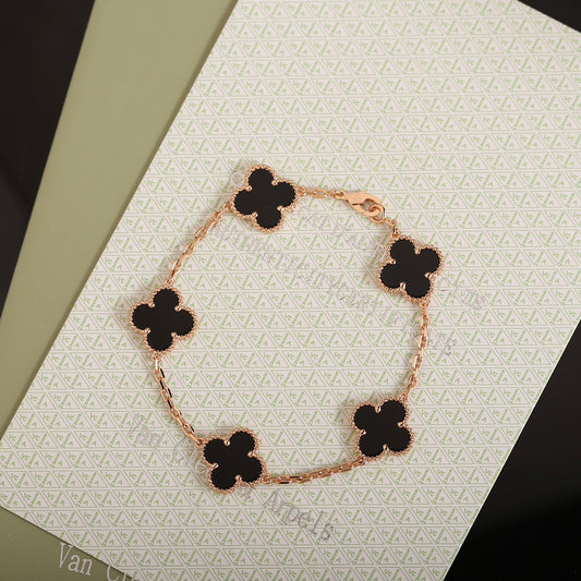 van cleef vintage alhambra bracelet – 5 motif black onyx